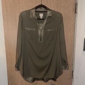 Chico's Khaki Zip Front Shirt